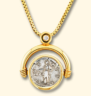 hanging pendant with ancient roman or greek coin